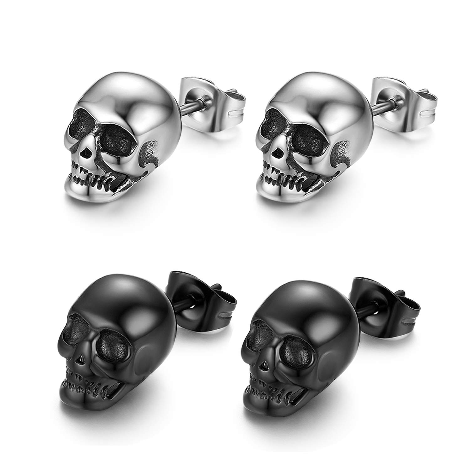 Cupimatch Skull Earrings Stud earrings for Men Fake Gauge Earrings Stainless Steel Earrings Halloween Men's Giftfor Fathers Day