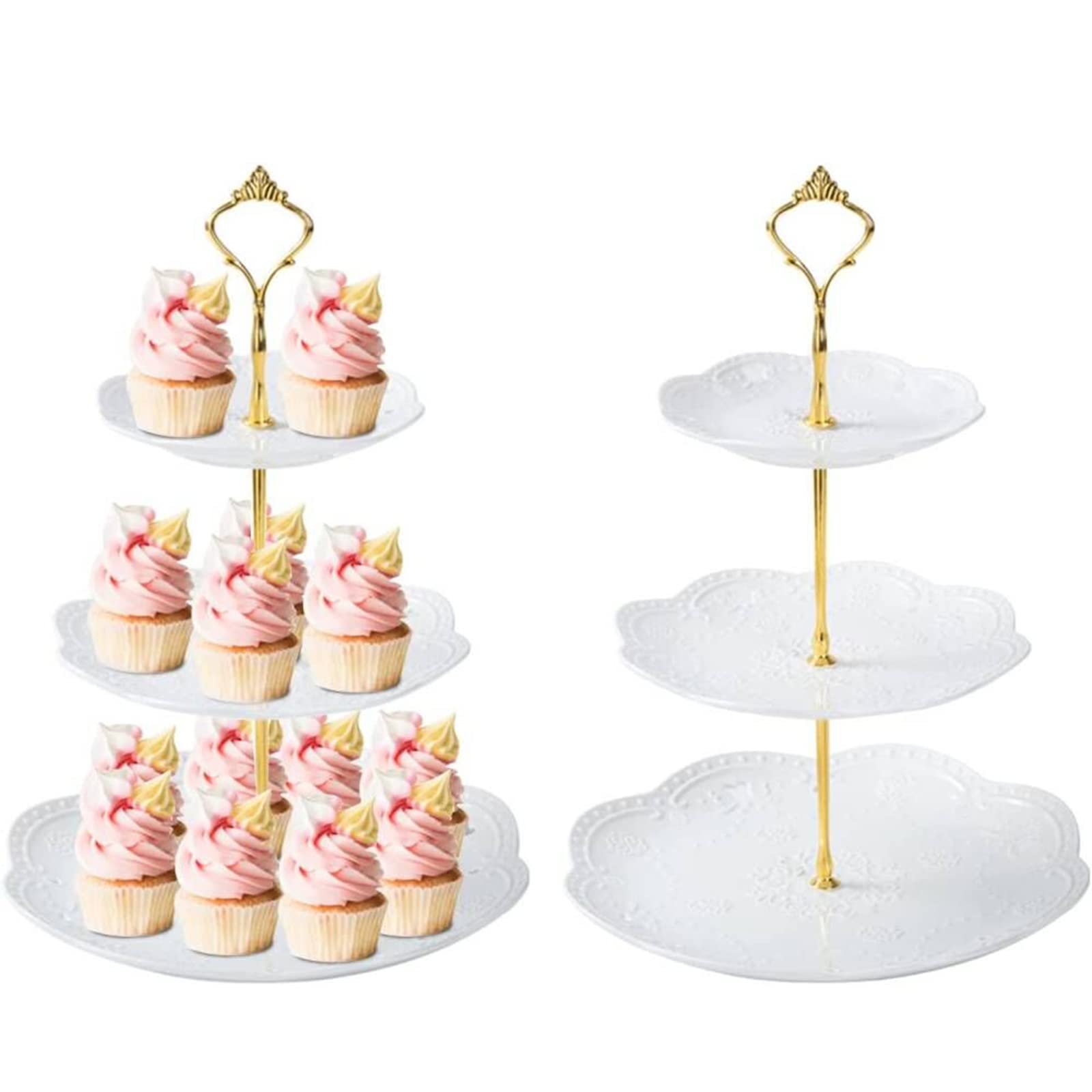 Photo 1 of **MISSING HARDWARE PIECES** 3 Tier Plastic Cupcake Stand Dessert Cupcake Stand Cakes Fruit Candy Display Tower for wedding, Birthday party, Tea Party and Baby Shower (White, 2)
