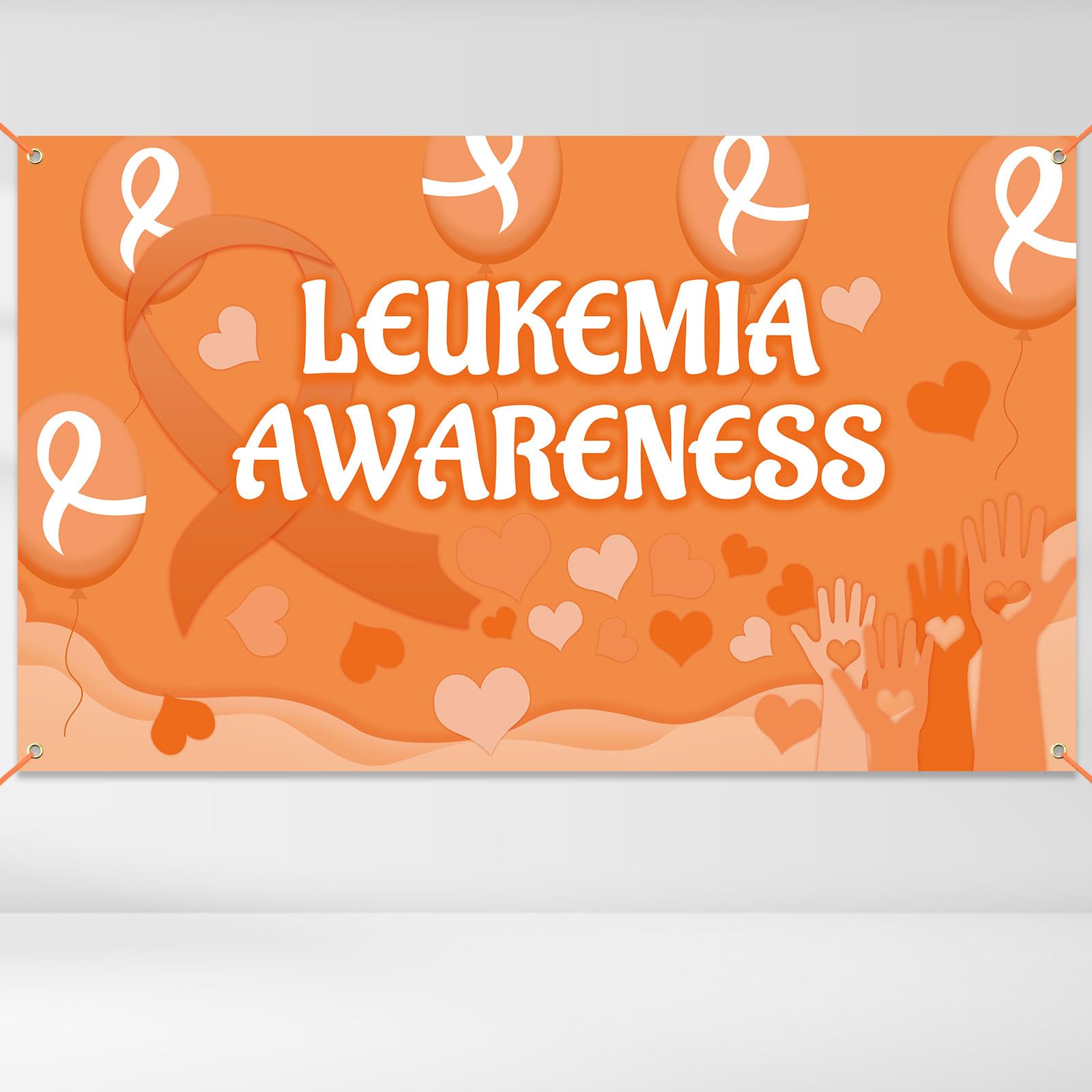 WANDIC Orange Ribbon Backdrop Banner, 1.5m*0.9m Leukemia Awareness Party Photography Background Prom Banner for Public Event Decoration