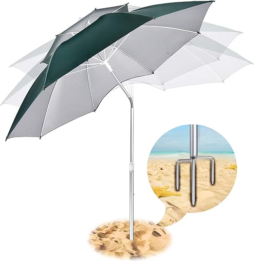 Rainbrace Tragbarer Strandschirm mit Sandanker, doppellagig, neigbar