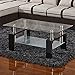 SUNCOO Coffee Table Glass Top with Shelves Home Furniture Clear Rectangle (Black)