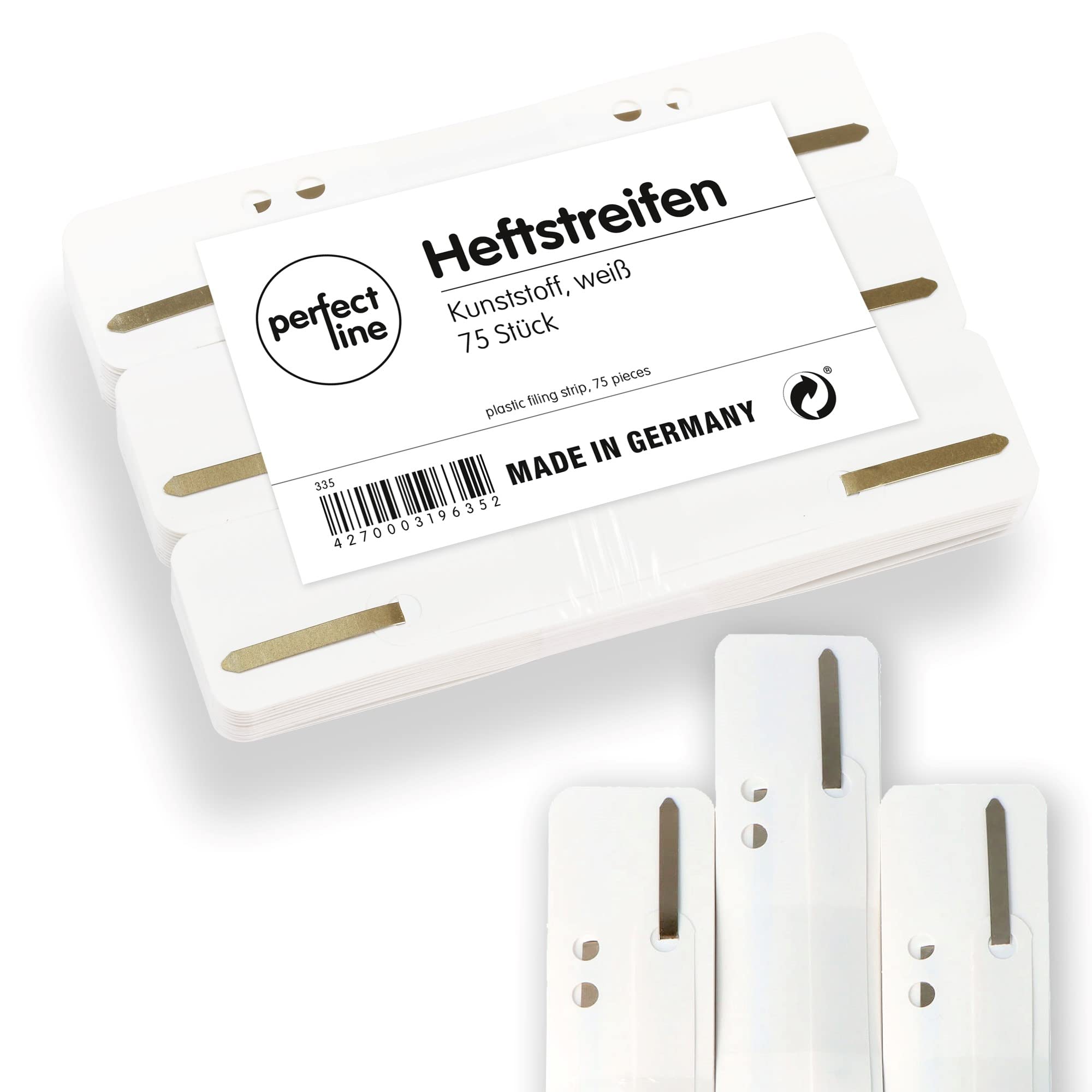 perfect line • 75 Filing Strips (3 x 25 Pieces), Recyclable Plastic, Made in Germany (White)