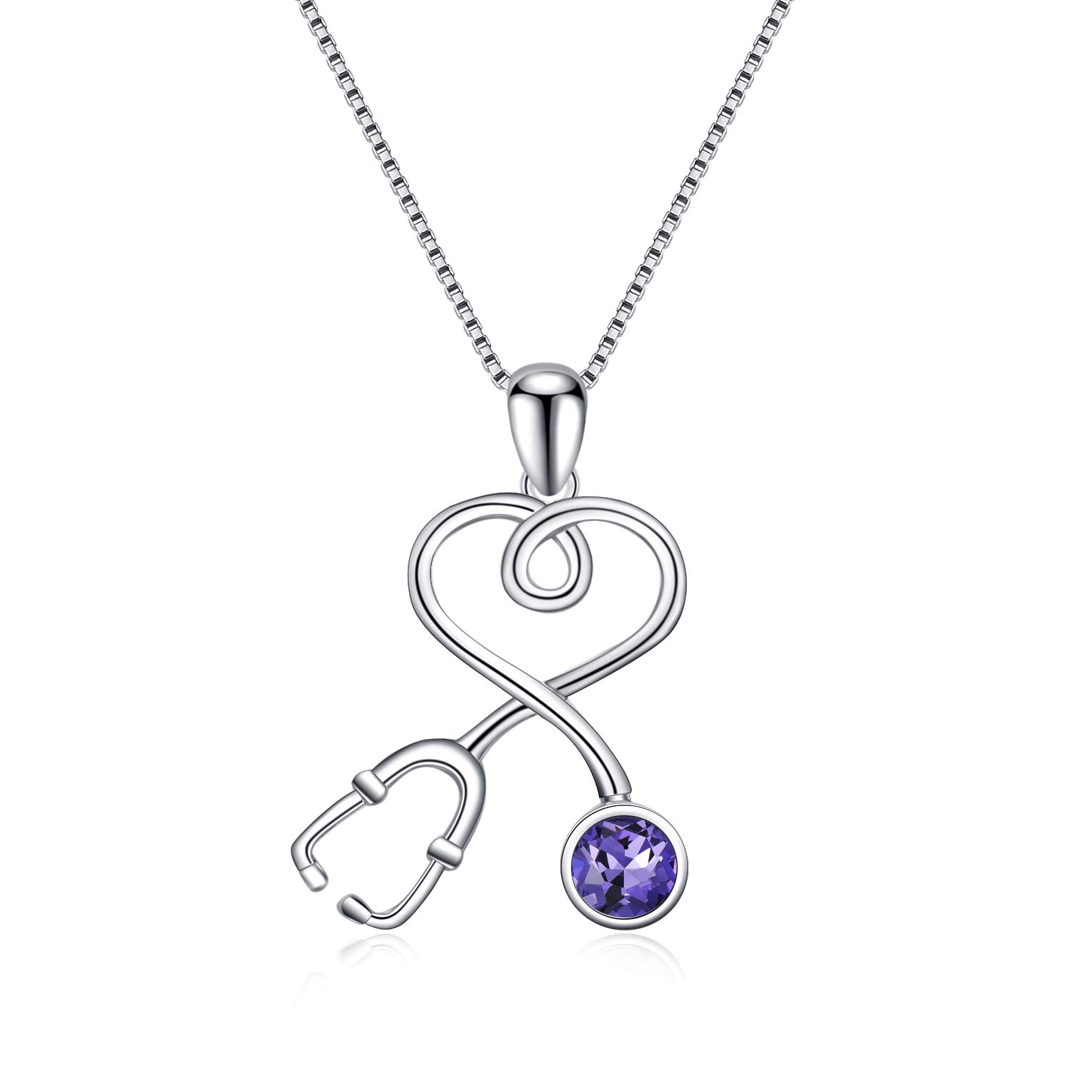 AOBOCO Silver Necklaces for Women Stethoscope Heart Pendant with Crystal Jewelry Gift for Nurse Doctor Her Mom Women Birthday Anniversary