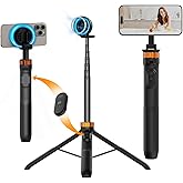 K&F CONCEPT 63'' Magnetic Selfie Stick Tripod, Lightweight Cellphone Stand with Wireless Remote, Compatible with iPhone 17 Pro Max/16/15/14/13/12 Series and All Phones