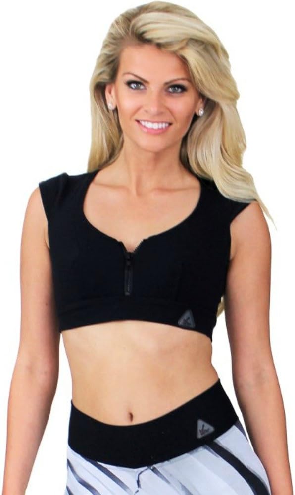 Women's Up Vibe Atheltic Wear Zipper Open Front Bra Top Black One Size