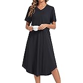 Kabento Nightgowns for Women Cotton Short Sleeve Long Night Gowns with Pockets