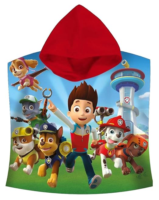 50x100cm Kinder Paw Patrol Kapuzen Poncho Badetuch - Ryder & Dog Design mit roten Kapuze