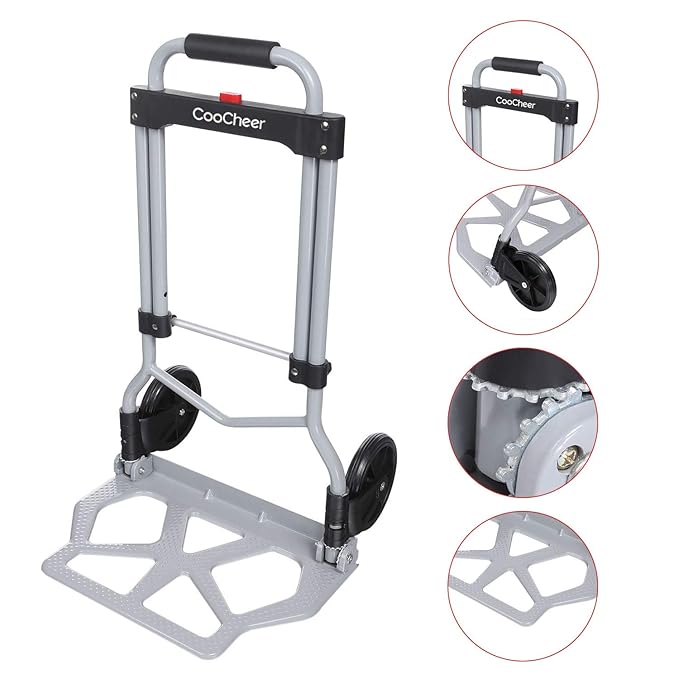 Coocheer Aluminum Folding Portable Luggage Cart Lightweight