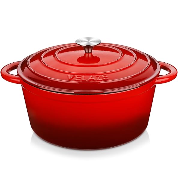 VELAZE 7.5 QT DUTCH OVEN POT WITH LID, ENAMELED CAST IRON DUTCH OVEN WITH DUAL HANDLES FOR SOURDOUGH BREAD BAKING, COOKING, NON-STICK ENAMEL COATED COOKWARE (RED)