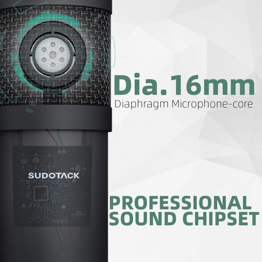 USB Streaming Podcast PC Microphone, SUDOTACK professional 192KHZ/24Bit Studio Cardioid Condenser Mic Kit with sound card Boom Arm Shock Mount Pop Filter, for Skype YouTuber Karaoke Gaming Recording: Musical Instruments