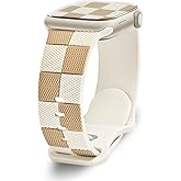 Checkered Silicone Strap for Apple Watch Bands 40mm 41mm 38mm, Cute Soft Bracelet Compatible with Series 10(42mm) 9 8 7 6 5 4 3 2 iWatch Band, Special Wristband for Apple Watch Band SE Women Men Beige