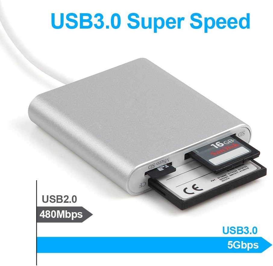 Unitek SD Card Reader USB 3.0 3 Port Memory Card Reader Writer Compact Flash Card Adapter for CF/SD/TF Micro SD/Micro SDHC/MD/MMC/SDHC/SDXC UHS-I Card for Windows & Mac - Aluminum: Computers & Accessories