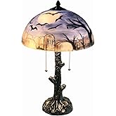 Bieye L10973 Blue Bats Graveyard Full Moon Hand-Painted Glass Table Lamp | 14