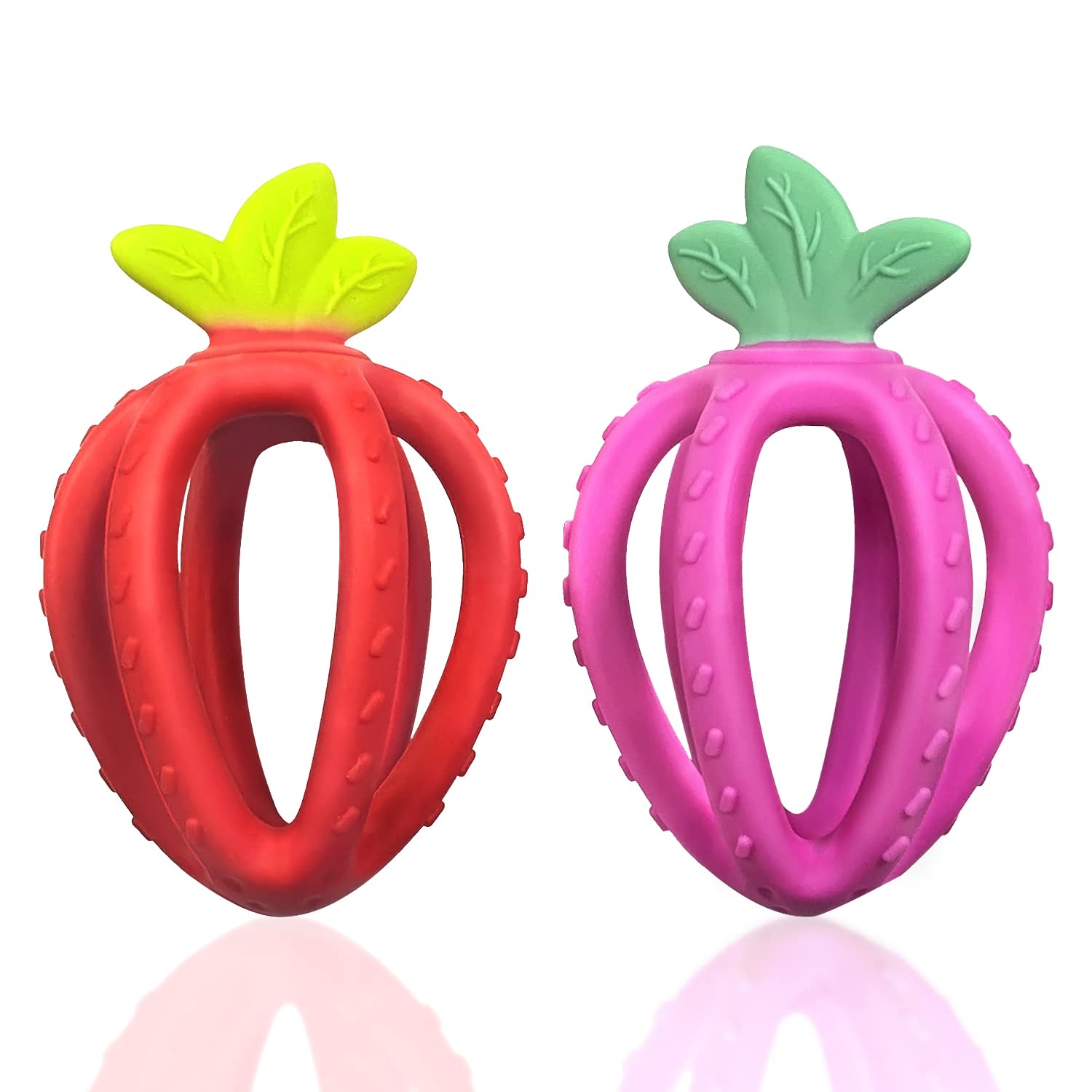 Baby Teething Toys, Seeway Strawberry Shaped Silicone Teether for Babies,Easy to Hold,BPA Free Silicone Teethers for Babies 3 Months Old+,Boy, Girl, Infant, Shower Gifts