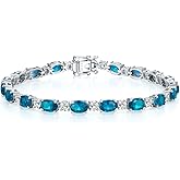 GEMLANTO Sterling Silver Birthstone Tennis Bracelets for Women Gemstone Oval Tennis Bracelets Fine Jewelry Dainty Charm Link for Her 7 Inches