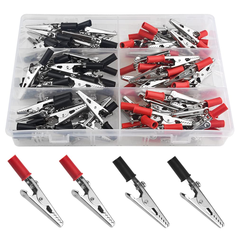 WMYCONGCONG 100 PCS Red and Black Metal Alligator Clips Crocodile Electrical Test Clamps with Plastic Hands for Laboratory Electric Testing