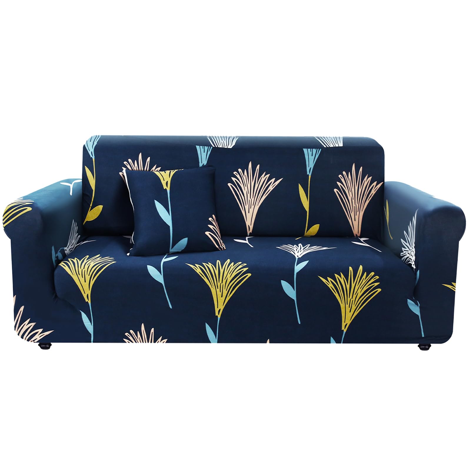 HEYOMART Sofa Cover High Stretch Elastic Fabric 1 2 3 Seater Sofa Slipcover Chair Loveseat Couch Cover Polyester Spandex Furniture Protector Cover with 1 Pillowcase (3 Seater, Pattern #Wildflower)