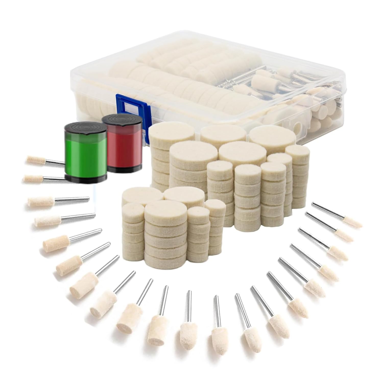 Abnaok 82Pcs Metal Polishing Kit with Dremel Rotary Tool, Dremel Polishing Kit for Drill, Polishing Mops Buffing Wheel with 3 mm Handle (1/8'') for Metal Polishing Jade Glass Grinding