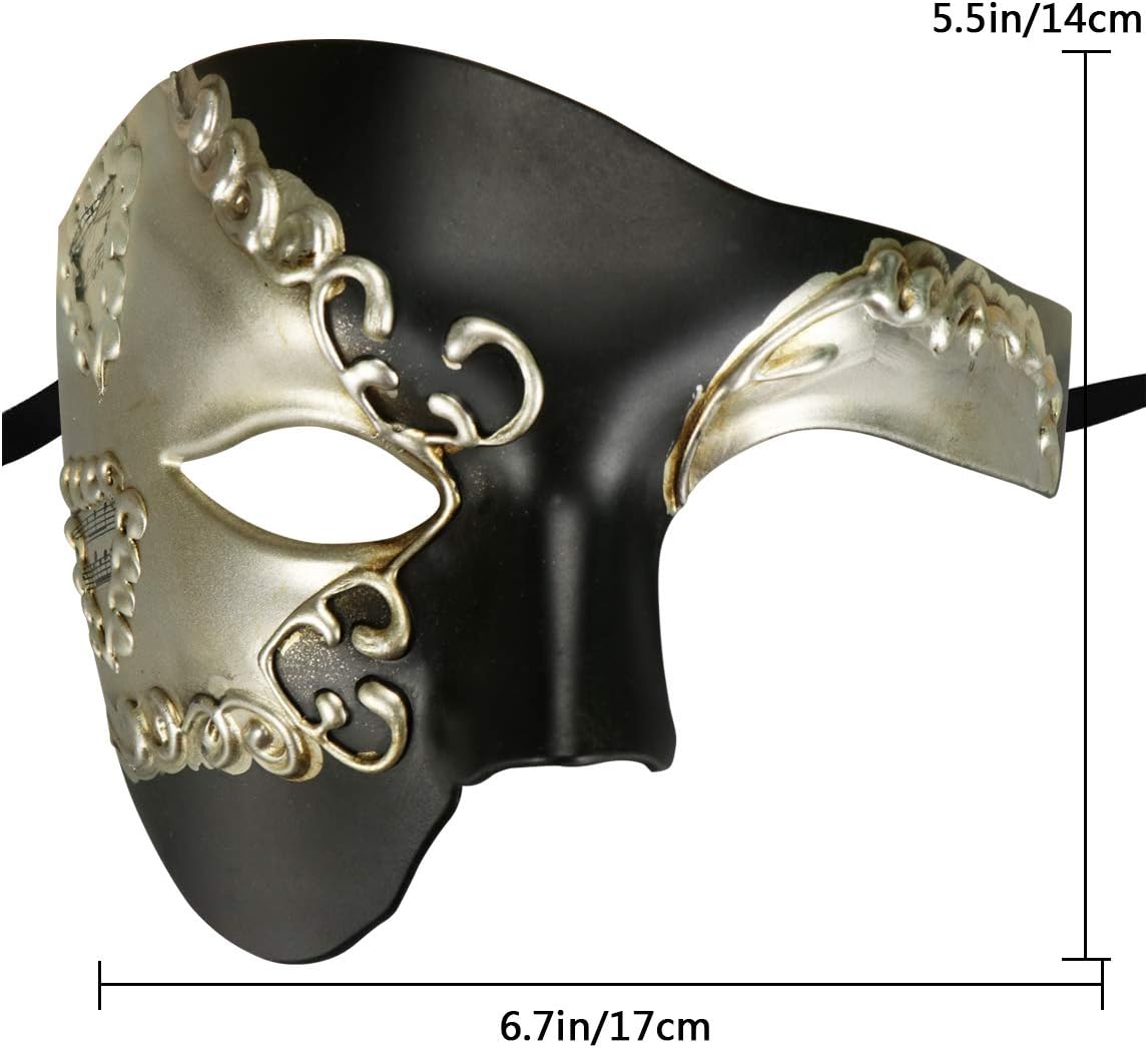 Thmyo Vintage Design Half Face Men's Phantom Of The Opera Venetian Carnival Masquerade Mask (Black&Silver) - Image 4