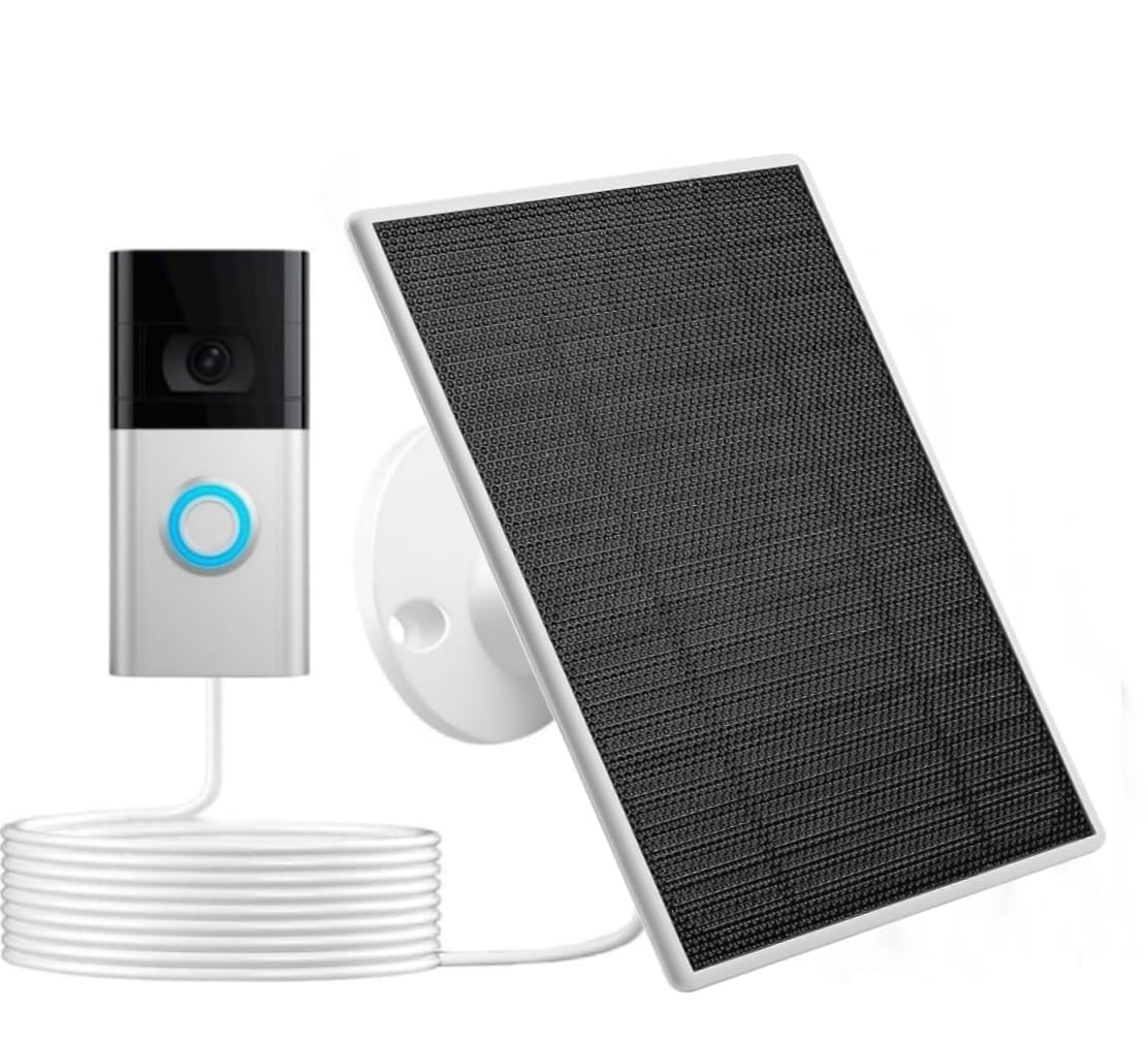 Photo 1 of 3W Solar Panel Charger Compatible with Ring Doorbell 3/3+/4, Battery Video Doorbell Plus Solar Panel, Adjustable Mount, 13ft Waterproof Charging Cable (White)