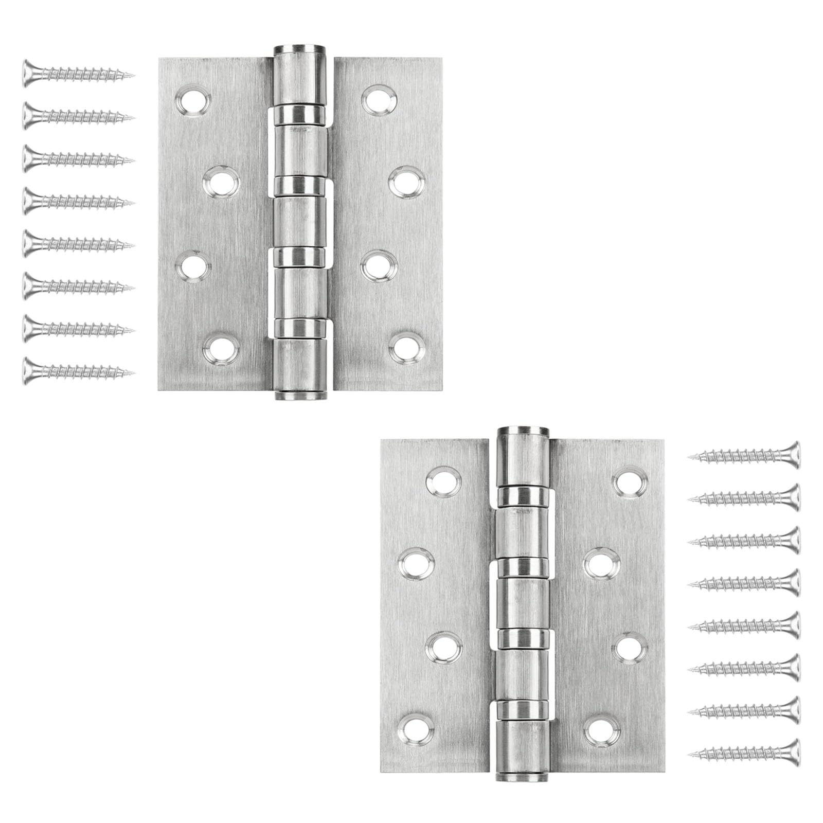 WELLOCKS Door Hinge 4x3 Inches (10cmx7.5cm) 2 Pack Stainless Steel 304, 3mm Thick Ball Bearing Door Hinges Quiet and Smooth Brushed Silver Perfect for Heavy Door (D04002)