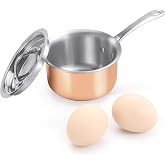 KC-Emier Mini Sauce Pan with Lid, Tri-Ply Stainless Steel Pot with Stay-Cool Handle &amp; All Cooktop Compatibility (Gas, Ceramic, Electric) - Copper