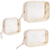 lllyan 3-Piece Travel Makeup Bag Clear Waterproof Toiletry Bag Set Large, Medium Small Sizes Travel Toiletry Organizer Pouch Cosmetic Storage for Bathroom (Beige)