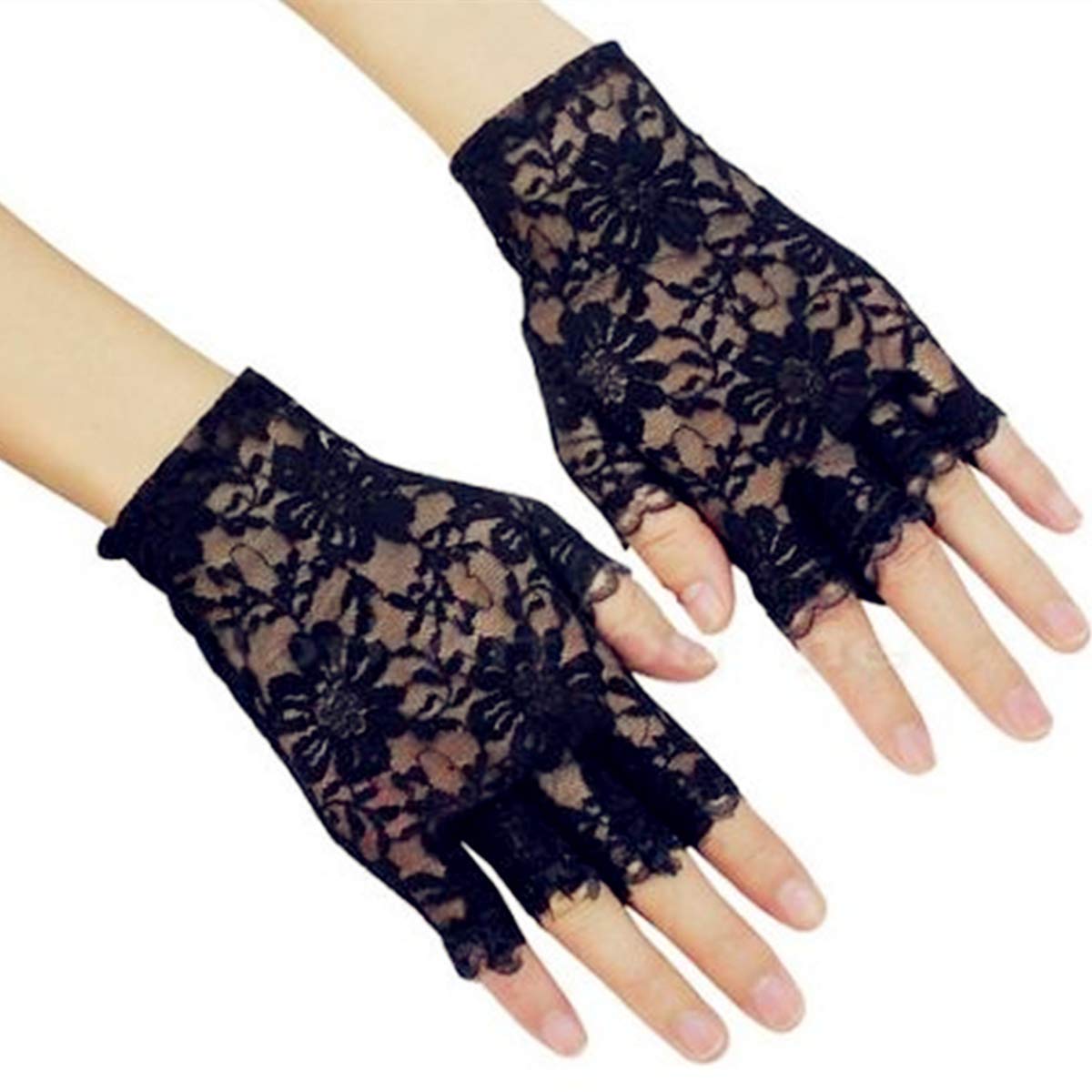 DreamHigh Women Wrist Length Lace Half Finger Gloves