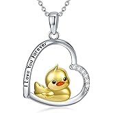 LWXIE Diamond Duck Necklace for Women 925 Sterling Silver Duck Heart Pendant with Lab Grown Diamond Jewelry Gifts