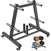Kipika Weight Plate Tree Rack, Weight Holder for 2 inch Weight Plate | with 2 Barbell Holders, Heavy Duty Bumper Olympic Plate Storage Organizer for Home Gym
