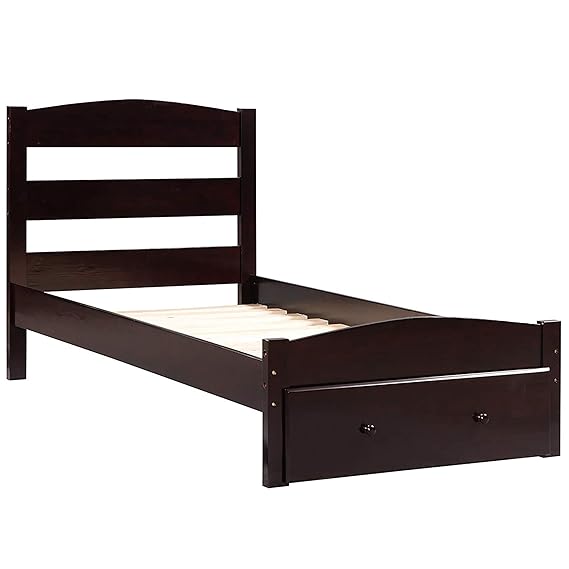 Merax. WF186776 Platform Twin Bed Wood Frame with Storage/Headboard/Wooden Slat