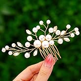 Foyte Wedding Pearl Hair Comb Bridal Rhinestone Headpieces Crystal Hair Piece Bridesmaid Hair Accessories for Women and Brides (Gold)