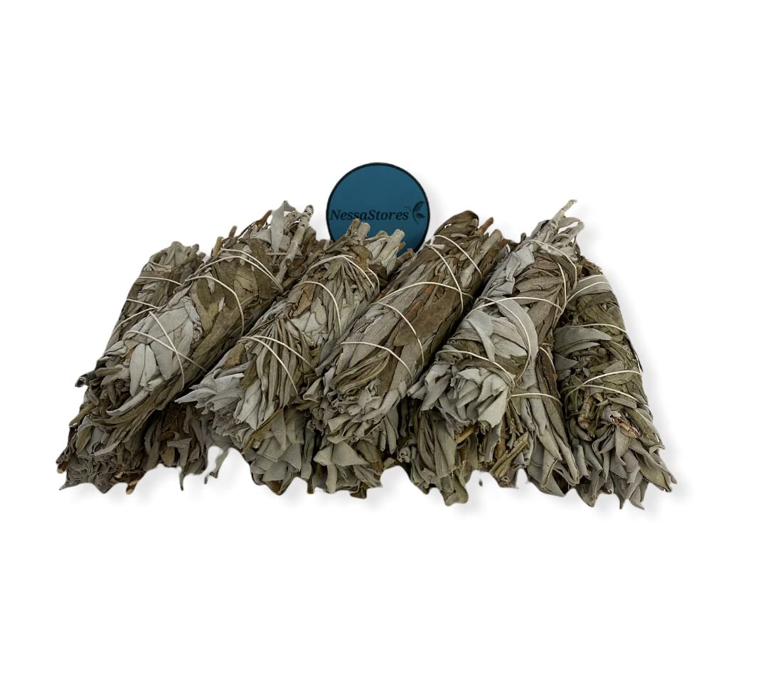 NessaStores White Sage + Black Sage Smudge Incense 4"-5" Bundle #JC-214 (3 pcs)