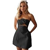 Monvelli 3D Flowers Satin Homecoming Dresses for Teens Short Strapless Prom Cocktail Wedding Gowns with Pockets