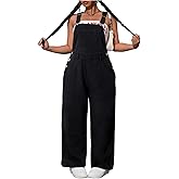WDIRARA Women's Plus Size Denim Overall Straight Leg Jean Jumpsuit with Pockets