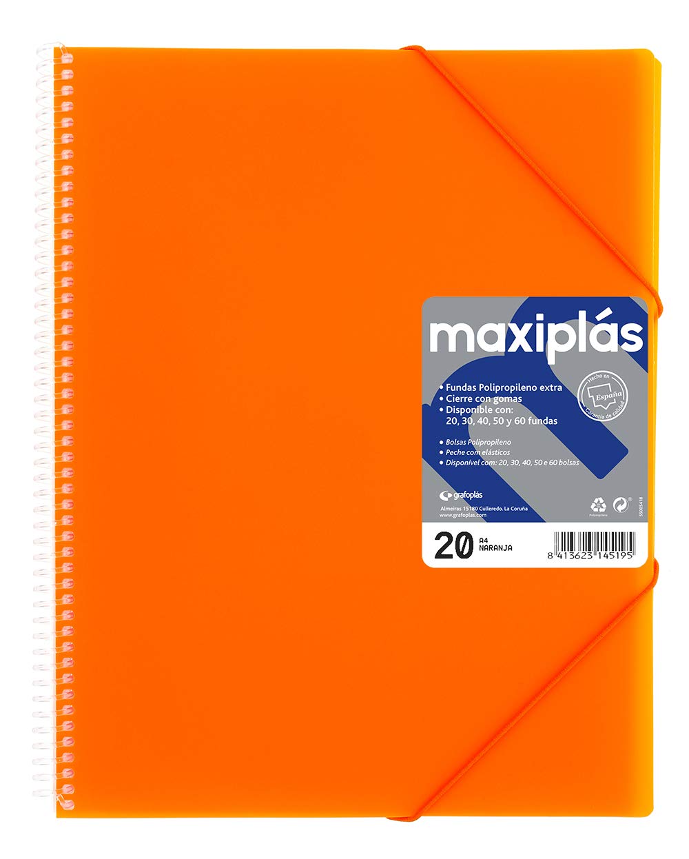 Grafoplas Folder with 20 Pockets, A4, PP Orange