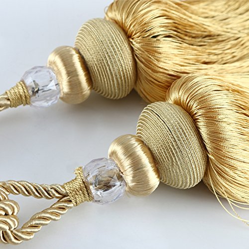 BERTERI 1 Pair Decorative Livingroom Curtain Rope Tieback with Tassels, Elegant White Curtain Beads Tassels Holdback Window Treatment Accessories