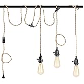 KENMI 3-Light Hanging Light with Plug in Cord,Plug in Pendant Light 22ft Hemp Rope Pendant Lighting Vintage 3-Light Hanging L