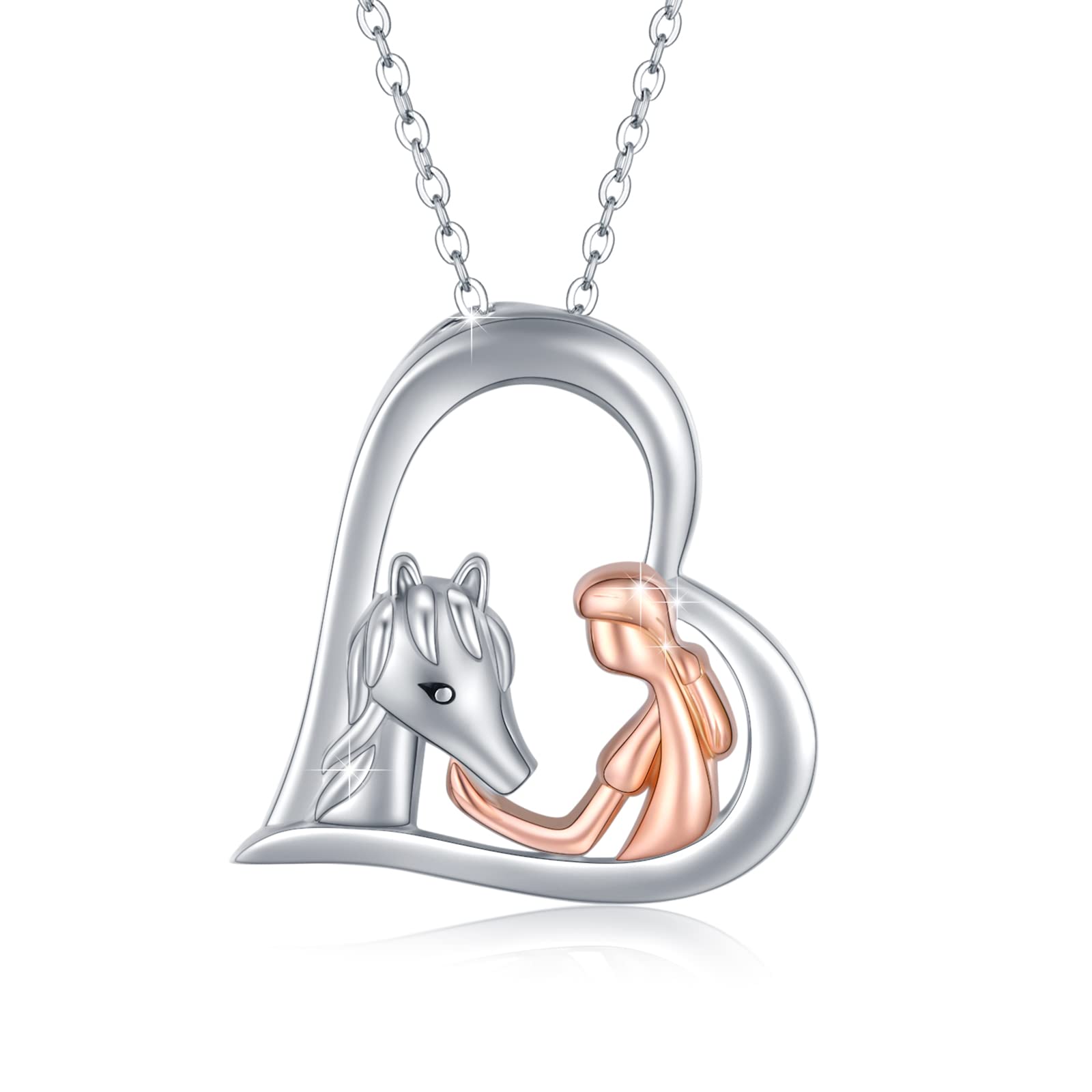 CUOKA MIRACLE Horse Necklace for Girls 925 Sterling Silver Horse Heart Necklace for Women Pendant Horse Jewellery for Girls Kids