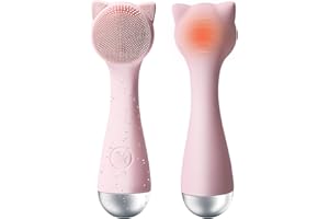 FEOFLEN Facial Cleansing Brush, Silicone Face Scrubber Exfoliator for Men & Women, Electric Face Brush Waterproof, with 3 Speeds Adjustable for Deep Cleaning, Removing Blackhead, Face Massaging (Pink)