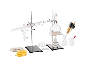 Uargd 500ml Essential Oil Distillation Kit, Laboratory Glassware Set with Alcohol Lamp, Ceramic Mesh, 24/40 Joint, 28-Piece C