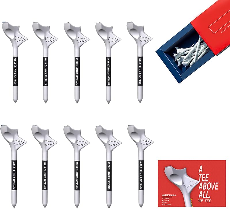 Vinuwu 10 Pcs Golf Tees Unbreakable 10 Degree Plastic Golf Tees