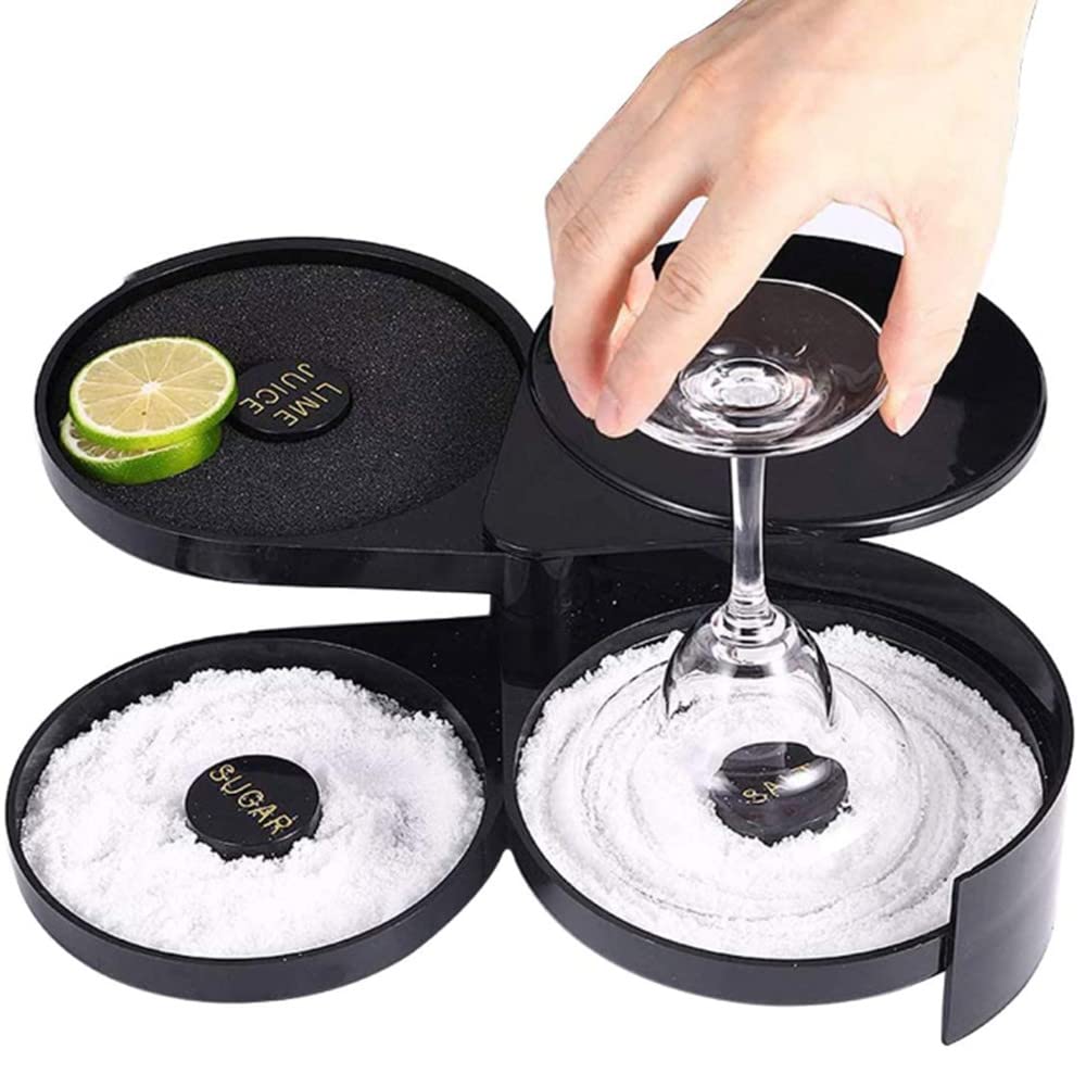YONAIL 3 Tier Bar Glass Rimmer for Margarita and Cocktail, Salt Sugar Cocktail Rimmer, Salt Box Spice Containe, Bartender Tool for Bar, Clubs, and Home Parties