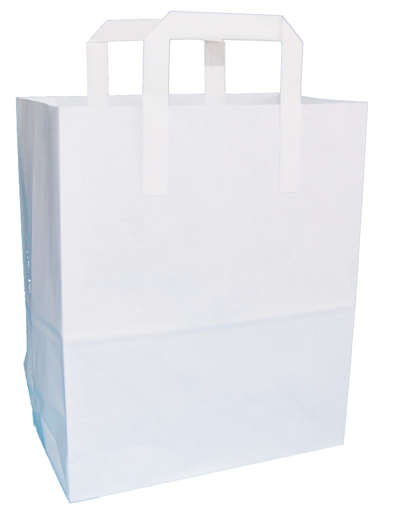 100 White"Large" SOS Takeaway Paper Carrier Bags 250x300x135mm - Choose Your Size and Quantity