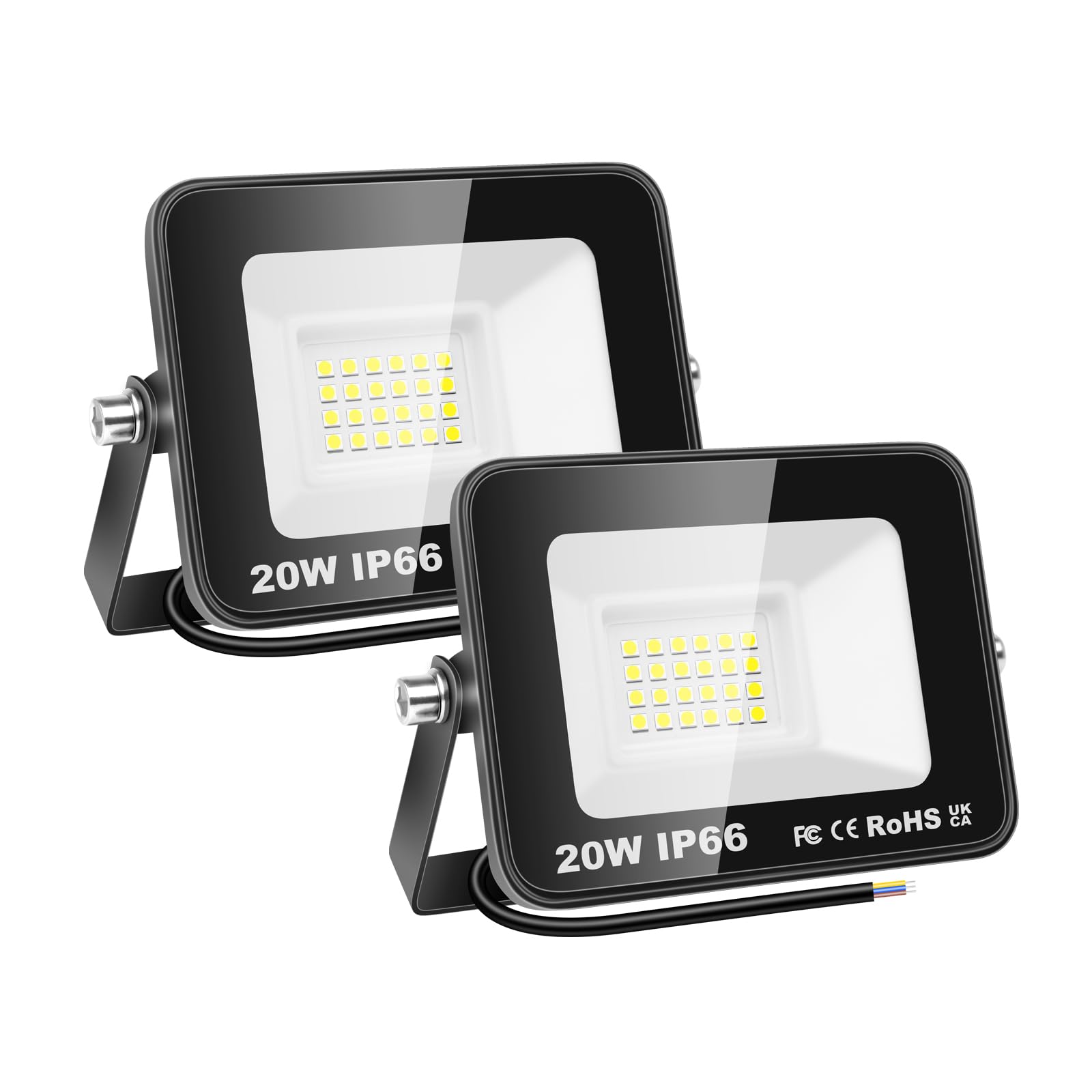 SKYWORLD 20W LED Flood Light Outdoor, 2000LM Work Light Daylight Cool White Security Lights 4000K Floodlights IP66 Waterproof for Garden Yard Lawn Playground Stadium 2 Pack