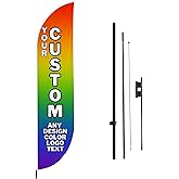 Custom Feather Flag by Dreamcontroller - Personalized Swooper Flag with Your Photo, Text or Logo | Optional Add-On Pole (15ft) and Groundspike | Made in USA | Fast Delivery | HD Print | 11.5x2.5ft