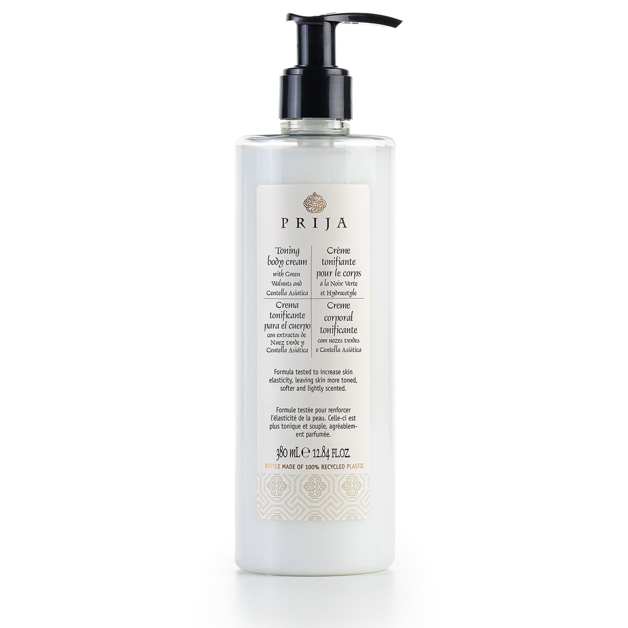 Prija Toning Body Cream Boosts Hydration and Elasticity with Avocado Oil and Green Walnut Extract, Lightly Scented Vegan Friendly Moisturising Body Cream with Centella Asiatica 380ml