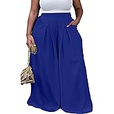 SIMIWALI Plus Size Wide Leg High Waisted Palazzo Pants for Women Casual Lounge Flowy Comfy Loose Trousers with Pockets