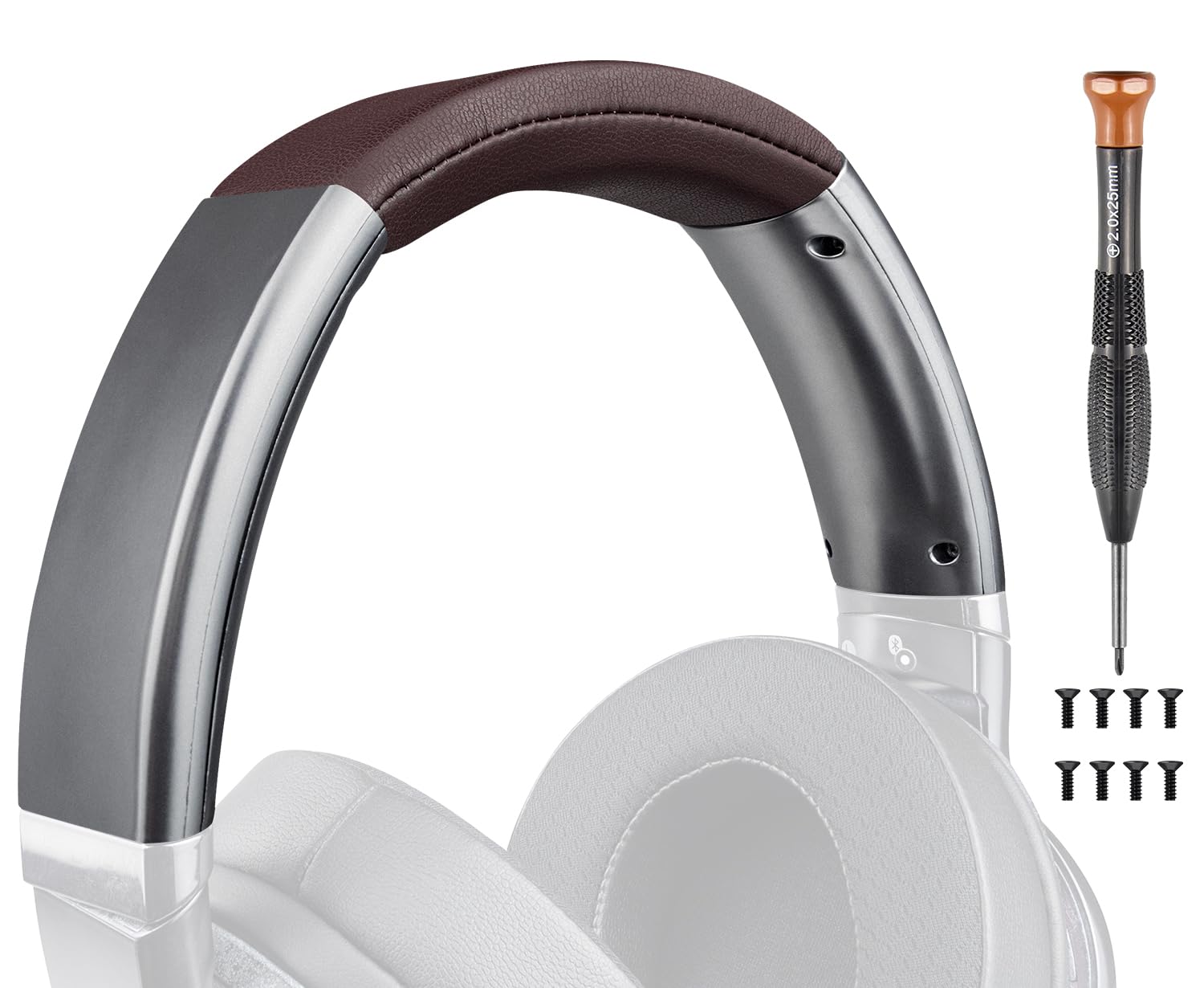 SOULWIT Protein Leather Replacement Headband Cover for Sony MDR-1ABT(1ABT MDR1ABT) Headphones, Replacement Headstrap Pad Repair Part - Dark Coffee+Grey