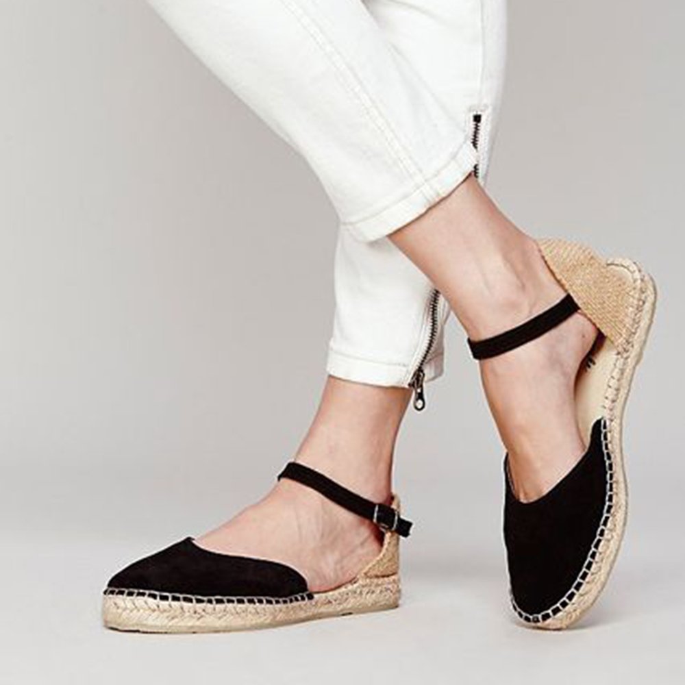 Women’s Espadrilles Flats Ankle Strap Closed Toe Canvas Slip on Dress Sandals Shoes - Image 3
